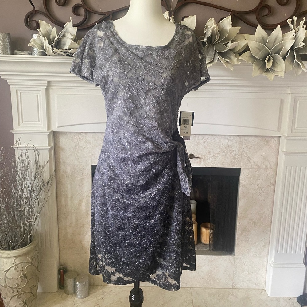 Macy’s Robbie Bee Glitter Lace Sheathe Dress, Size Small
